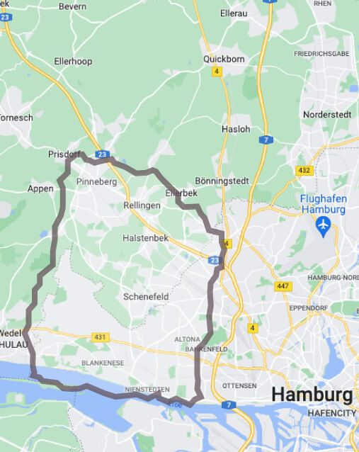 Einzugsgebiet Westen von Hamburg, Schenefeld, Halstenbek, Rellingen und Pinneberg